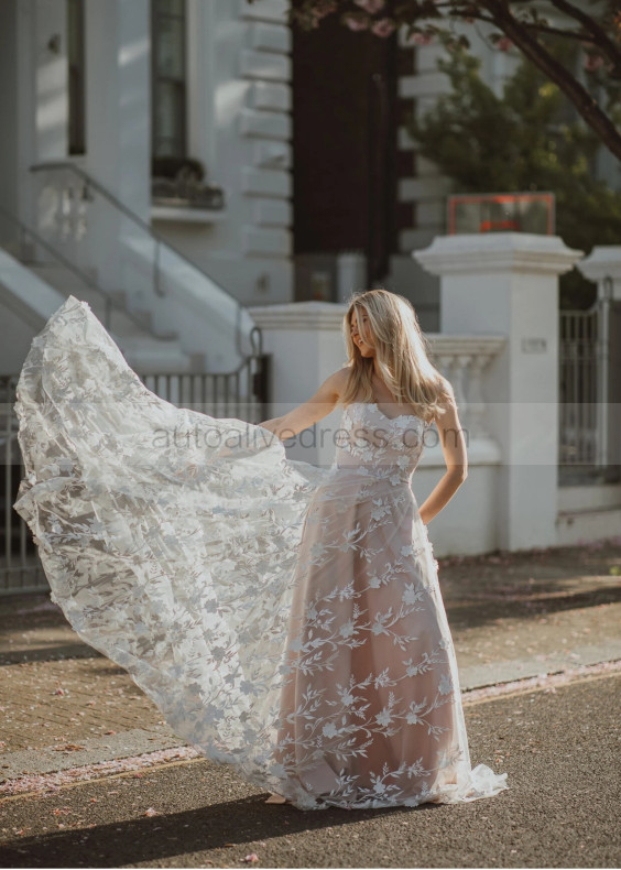 Strapless Sweetheart Neck Ivory Lace Tulle Gorgeous Wedding Dress